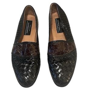 Aventura Black & Brown Loafers Croc Embossed Woven Leather Handmade Spain Shoes